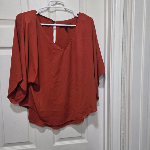 White House Black Market Rust Orange Keyhole Blouse S - Picture 5 of 7